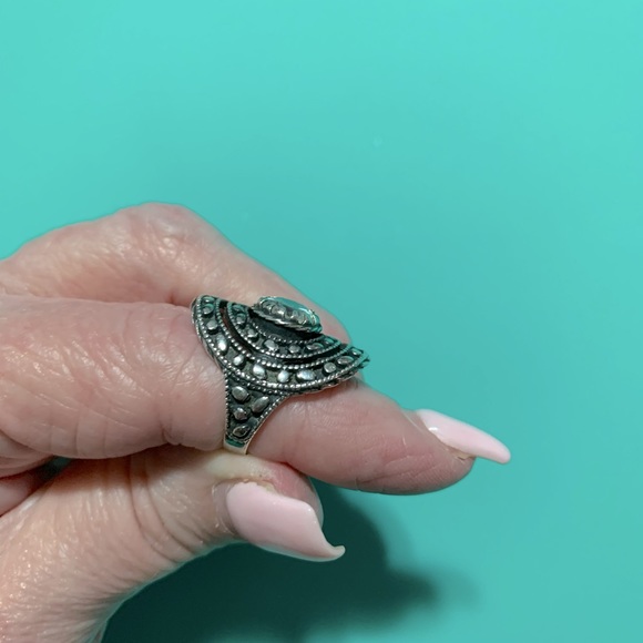 sterling silver filigree .925 ring Sz 8 - Picture 5 of 6